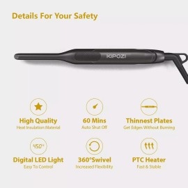 KIPOZI 0.3Inch Titanium Small Flat Iron Beard Pencil Flat Iron Hair Straightener