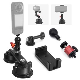 Mechrig Dual Suction Cup Car Mount Kit with Magic Arm,360°Ballhead for Action Cameras & Smartphones,Windshield,Dashboard,Boat Mount for GoPro Hero,DJI OSMO Action,Insta360 X4/X3,and More