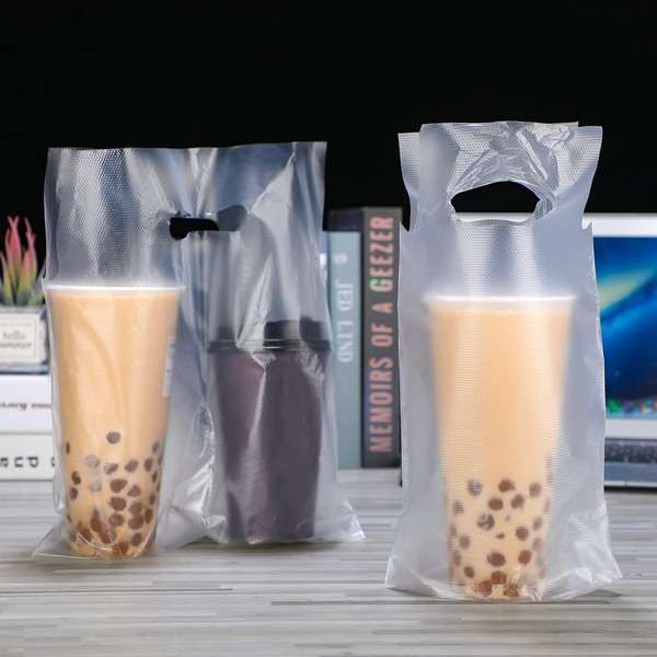 Tinlade Tinlade 500 Pcs Clear Handle Drinking Poly Bags Bulk