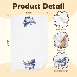 AQYIP Blue Octopus Hand Towels for Bathroom, Octopus Bathroom Decor, Nautical Ocean Sea Animal Squid Decorative Hand Towels for Washroom Restroom Bath Room, 16x24 Inch Set of 2