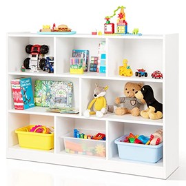 Costzon Toy Storage and Organizer, Wooden 8 Compartment Kids Bookshelf, 3 Tier Bookcase Toy Display Organizers Storage Cubby for Childrenâs Play Room, Bedroom, Nursery, Classroom, Library, White