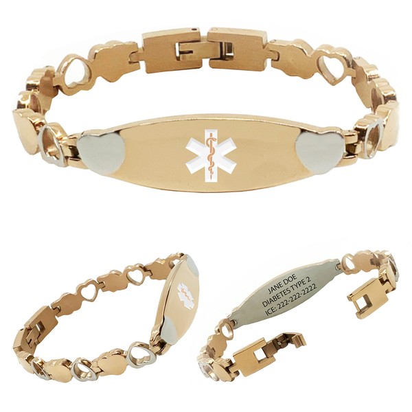 Rose Gold Jewelry Medical Bracelets For Women Medical Alert Bracelet Includes Custom Engraving, Shipping & Medical Wallet Card