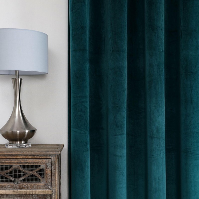 texpot Velvet Curtain 140 x 245 cm Petrol Blue with