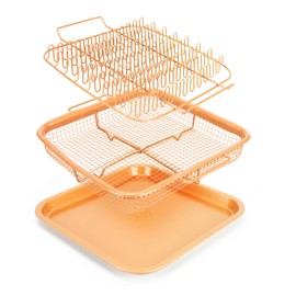 EaZy MealZ Crisping Basket & Tray Set | Air Fry Crisper Basket | Tray & Grease Catcher | Even Cooking | Non-Stick | Healthy Cooking (9" x 10", Copper)