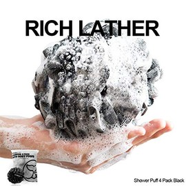 Esponja de Ducha Paquete de 4 Negra Esponja de Baño Esponjas de Ducha Loofahs Bola Puf Carbón de Bambú Natural Malla Esponjas a Granel Grandes, Cuidad