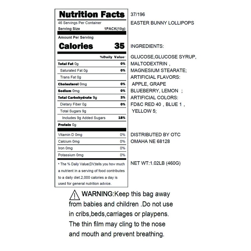 46 Pieces Easter Bunny Lollipops - 1 lb - (individually