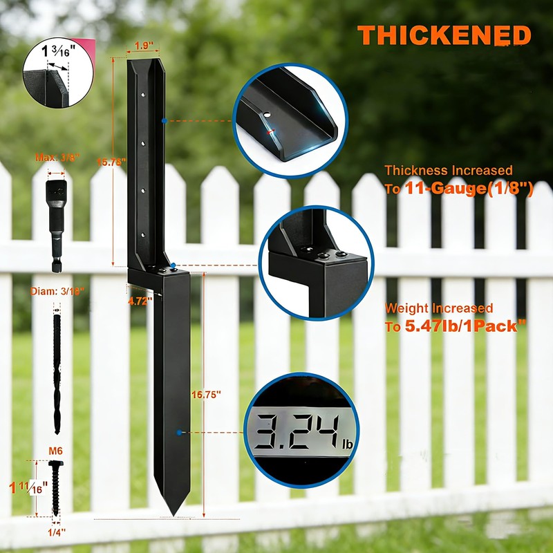 4PCS Fence Post Repair Kit, Heavy Duty Fence Post Anchor