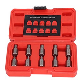 10 Piece Screw Extractor Set, Hex Multi Spline Easy Out Set, Chrome Molybdenum Alloy Steel Extractors, Multi-Spline Tool for Removing Broken Extractors