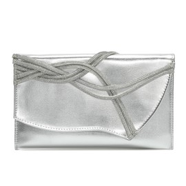 CARIEDO Women's Envelope Clutch Handbag Medium Leather Foldover Clutch Purse Elegant Metal Binding Evening Purse for Wedding/Prom/Black-Tie Events (Silver)