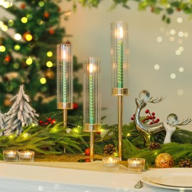 Ronasip Tall Hurricane Glass Candlestick Holders for Taper Candles Table Centerpiece Decor Wedding Christmas Home Celebration (18, Gold)