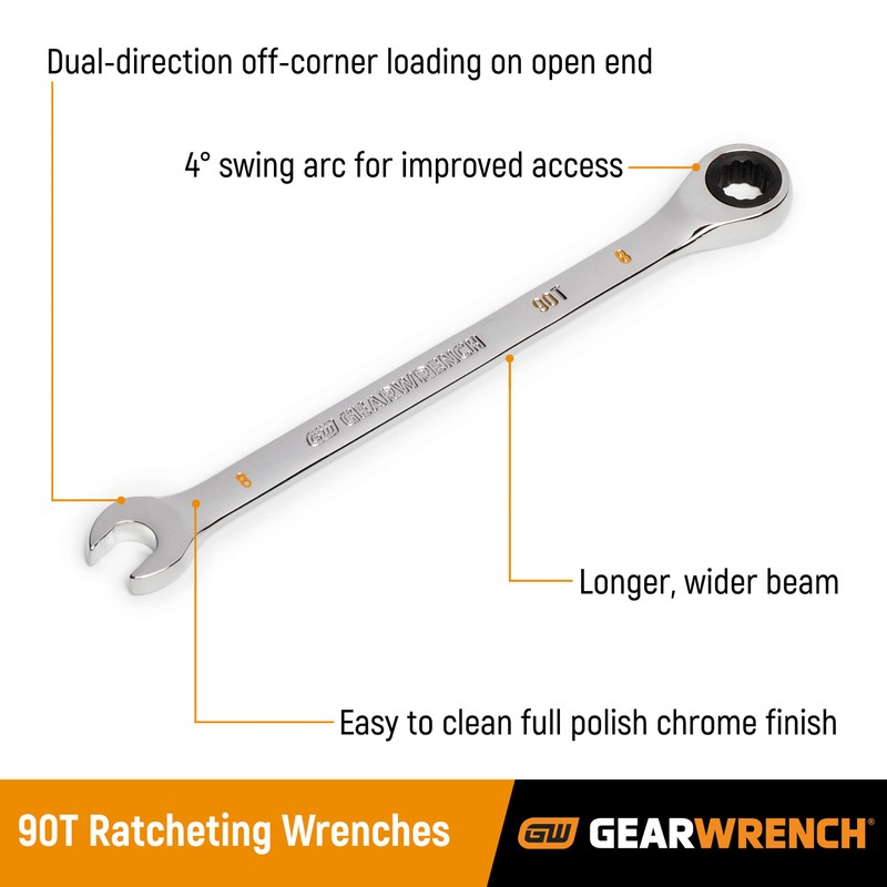 GEARWRENCH 17mm 4 Degree Swing Arch 12 Point Ratcheting Combination