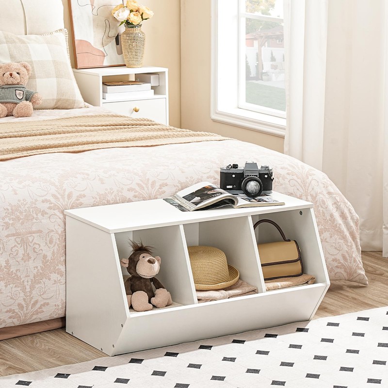 HOOBRO Toy Storage Cubby, Kids Bookshelf, Stackable 3-Bin Toy Storage