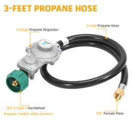 GasSaf 3FT 2 Stage Propane Regulator Hose, Propane Regulator with Hose for Dual Fuel Generator, RV Appliance, Gas Stove and More, 3/8 Female Flare Nut