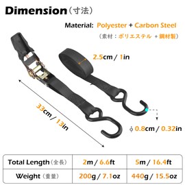 TRIWONDER Ratchet Tie Down Straps Heavy Duty Lashing Straps Cargo Straps for Trucks Moving Motorcycle Rachette Tiedowns 2 Pack (Black, 2m)