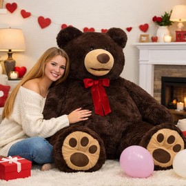 HollyHOME Oso de Peluche Gigante de 5 Pies Oso de Peluche Enorme con Pata Bordada Juguete de Peluche Grande Regalo para Novia Niños 60 Pulgadas Café