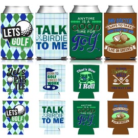 HAPPARTY Golf Can Cooler Holder Sleeves 12PCS for Sports Lover Born to Golf Birthday, Let's Par Tee Golf Club Celebrations Party Favor Gift Decorations Supplies