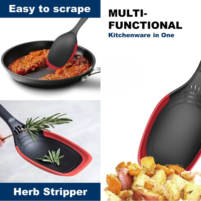Multi-Functional Silicone Edge Cooking Spoon with Herb Stripper & Engraved