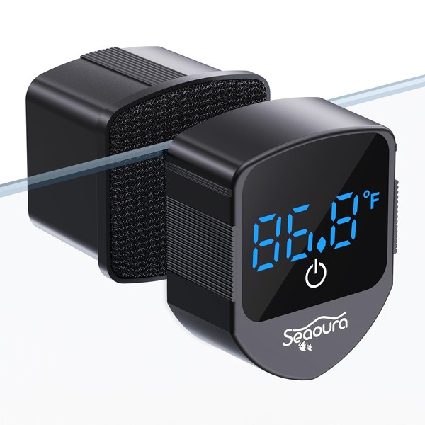 SEAOURA 2-in-1 Aquarium Magnetic Cleaner with Digital Aquariums Thermometer, Fish