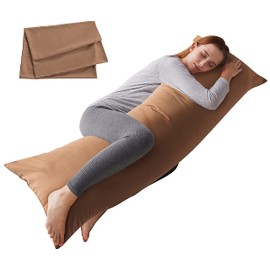 ELNIDO QUEEN Body Pillow with Pillowcase - Soft Long Bed Pillow for Adults - Breathable Full Body Pillow Insert for Sleeping, 20x54inches - Brown