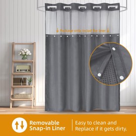 eachope 1 Pack Fabric Snap-in Shower Curtain Liner Replacement,Compatible with No Hook Shower Curtain with Snap in Liner, Removable & Water-Repellent,Machine Washable,70x66,Grey