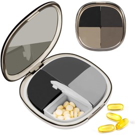 Mymai Tragbare Pillenbox, Reise-Pillenaufbewahrungsbox mit 4 Fächern, ideal für Vitamine, Medikamente, Nahrungsergänzungsmittel und Fischöl, kompakter und leichter Tabletten-Organizer (Schwarz)