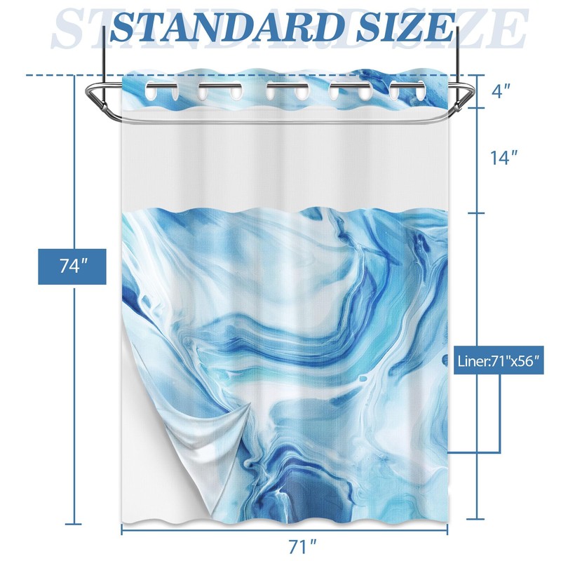 Marble Hookless Shower Curtain with Snap in Liner, 71x74 in,
