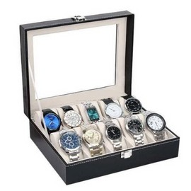 Watch Organizer, Faux Leather Watch Case Jewelry Display Case, Birthday Gifts Christmas Presents for Men and Women (10 Slots)
