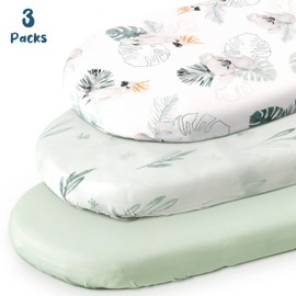 GRSSDER Stretch Ultra Soft Fitted Bassinet Sheets 3 Pack, Universal Fit for Bassinets Baby Cradle Moses Basket Oval Rectangle Mattress Safe and Snug, Stylish Watercolor Animals for Baby, Mint Green