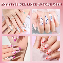 AIBRIT Gel Liner Art Polish Set 10ml, 4 Colors Red Blue Rose Red Sky Blue， Design Paint with Thin Brush in Bottle for Swirl/Euphoria French Tips Manicure Painting DIY at Home