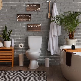 3 Pieces Brown Bathroom Decor Bathroom Rules Wall Art Brown Accessories Best Seat in The House Funny Rustic Farmhouse Wooden Sign for Toilet Wall Decor (10x5 Inch)
