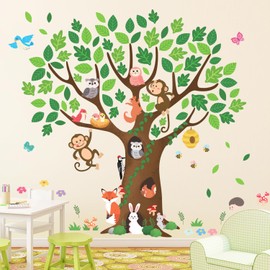 DECOWALL SG-2211 Giant Tree Kids Wall Stickers Decals Peel and Stick Animals Removable for Nursery Bedroom Living Room Playroom Art murals Decorations Monkey