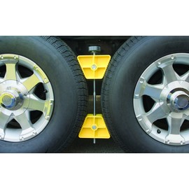 Camco Small RV Wheel Stop - Features a Lightweight Heavy-Duty Design with a Rubber Handle, Prevents Shifting of Trailer Tandem Tires While Parked or Re-Hitching, and Fits 26” to 30” Tires (44652)