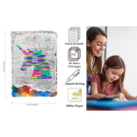 EXERZ A5 Reversible Pailletten Notizbuch/Journal, Meerjungfrau Tagebuch/Magie Notizblock, Für Büro/Schule/Geschenk. Modisch Zu Besitzen, Verwenden (Regenbogen/Einhorn)