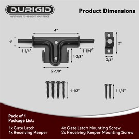 DURIGID Slide Bolt Gate Latch Heavy Duty Gate Locks for Outdoor Fence, Door Latch with Padlock Hole for Shed Door, Wooden Fence, Yard Door, Outdoor Latch, Black 1 Pack