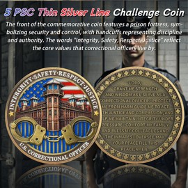 5PCS Colorful Thin Silver Line Challenge Coin - Correctional Officer Prison Police Thin Gray Line Medallions - Thank You Law Enforcement Corrections Officer Gifts - Honor US Correctional Officers