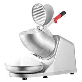 BOSBAK Electric Shaved Ice Machine, Ice Crusher Shaver with 2 Blades, Snow Cone Machine for Home Kitchen or Commercial Use, Featuring Dual Splash Prevention High Speed (380W, 2200r/min, Silver)
