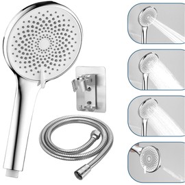 STOAT® Shower head with hose and holder. Large XXL shower head with explosion-proof stainless steel shower hose. Hand shower with hose. Shower head with bracket. Shower hose with shower head. Silver
