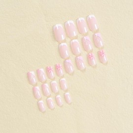 SINLOV Künstliche Fingernägel, kurz, quadratisch, Blume, glänzend, zum Aufdrücken auf falsche Nägel, rosa, nackt, französisch, volle Abdeckung, für Damen und Mädchen