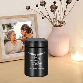 Small Keepsake Cremation Urns for Human Ashes Adult Male Female, Mini Funeral Memorial Urn Burial Urn for Ashes,Angel Wings Decorative Urns,Black