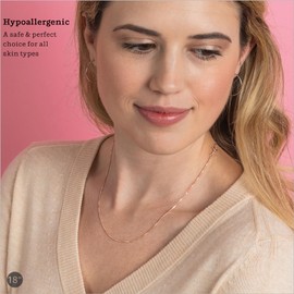 KEZEF Rose Gold Plated Box Chain 925 Sterling Silver Venetian Chain - Rose Gold Plated Necklace for Women Girls Men - Made in Italy 50cm (20") Length