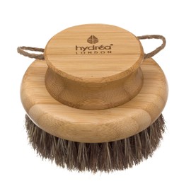 Hydréa London Round Natural Body Brush With Mane/Cactus Bristle for Dry Brushing to Exfoliate, Remove Dead Skin, Cellulite and Aid Lymphatic Drainage.