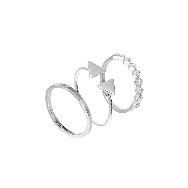 jewellerybox Sterling Silver Triangle CZ Square Geometric Stacking Rings Set