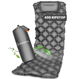 BERGIPFEL Inflatable Sleeping Mat Small Pack Size - Inflatable Air Mattress with Integrated Foot Air Pump - Ultralight Mattress Camping 7.5 cm - Camping Mat Ideal Outdoor Survival Equipment Grey