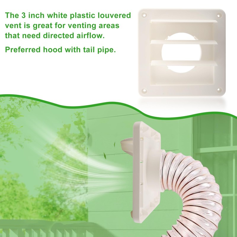 TNITRIB 3 Inch Dryer Vent Cover 1475W White Plastic Louvered