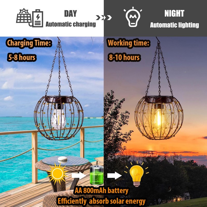 Hanging Solar Lanterns, Solar Lights Outdoor Waterpoof, Solar Chandelier with