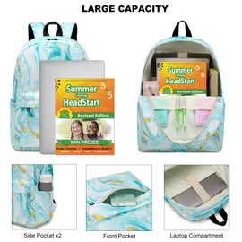 Dezcrab Marble Turquoise Backpack for Girls Kids School Bag Teens Women College Bookbag Casual Daypack (Teal)