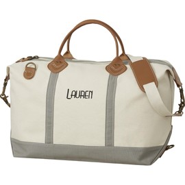 Personalization Universe Special Occasions Luxurious Weekender Embroidered Grey Canvas Duffel