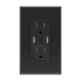 ELEGRP USB Wall Outlet Receptacle with Dual 4.0 A USB Ports, 15 Amp Duplex Tamper Resistant Receptacle, Charging Power Outlet with USB Ports, Wall Plate Included, UL Listed (1 Pack, Glossy Black)