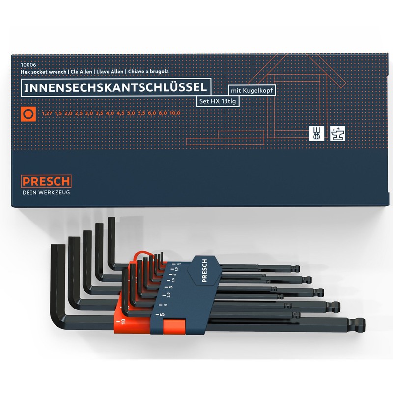 Presch Hex Key Set 13pcs - Metric, Ball Head Hexagon