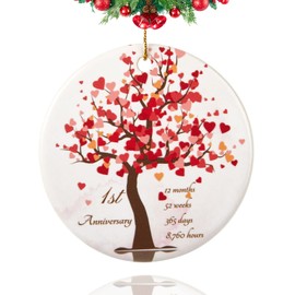 First Anniversary Ornament, Gifts for 1st Anniversary, 1st Year Anniversary Valentines Gifts for Couples,Her,Him, 2.9" Ceramic 1 Year Anniversary Christmas Ornaments 2025
